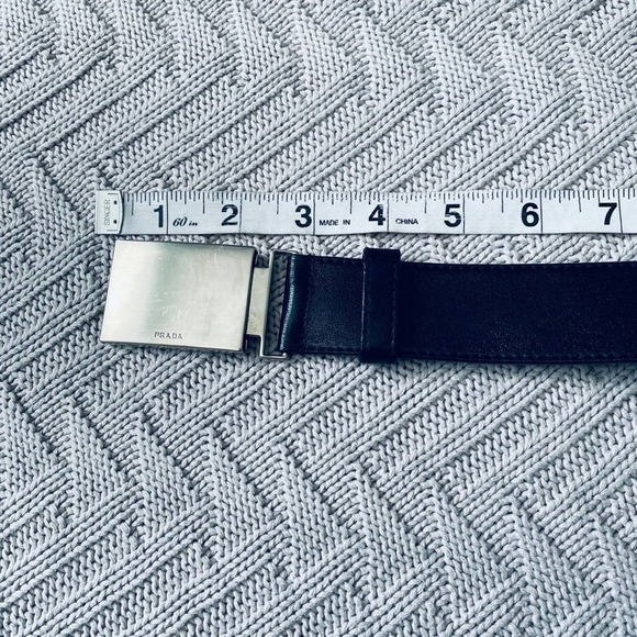 Prada black leather belt with silver buckle